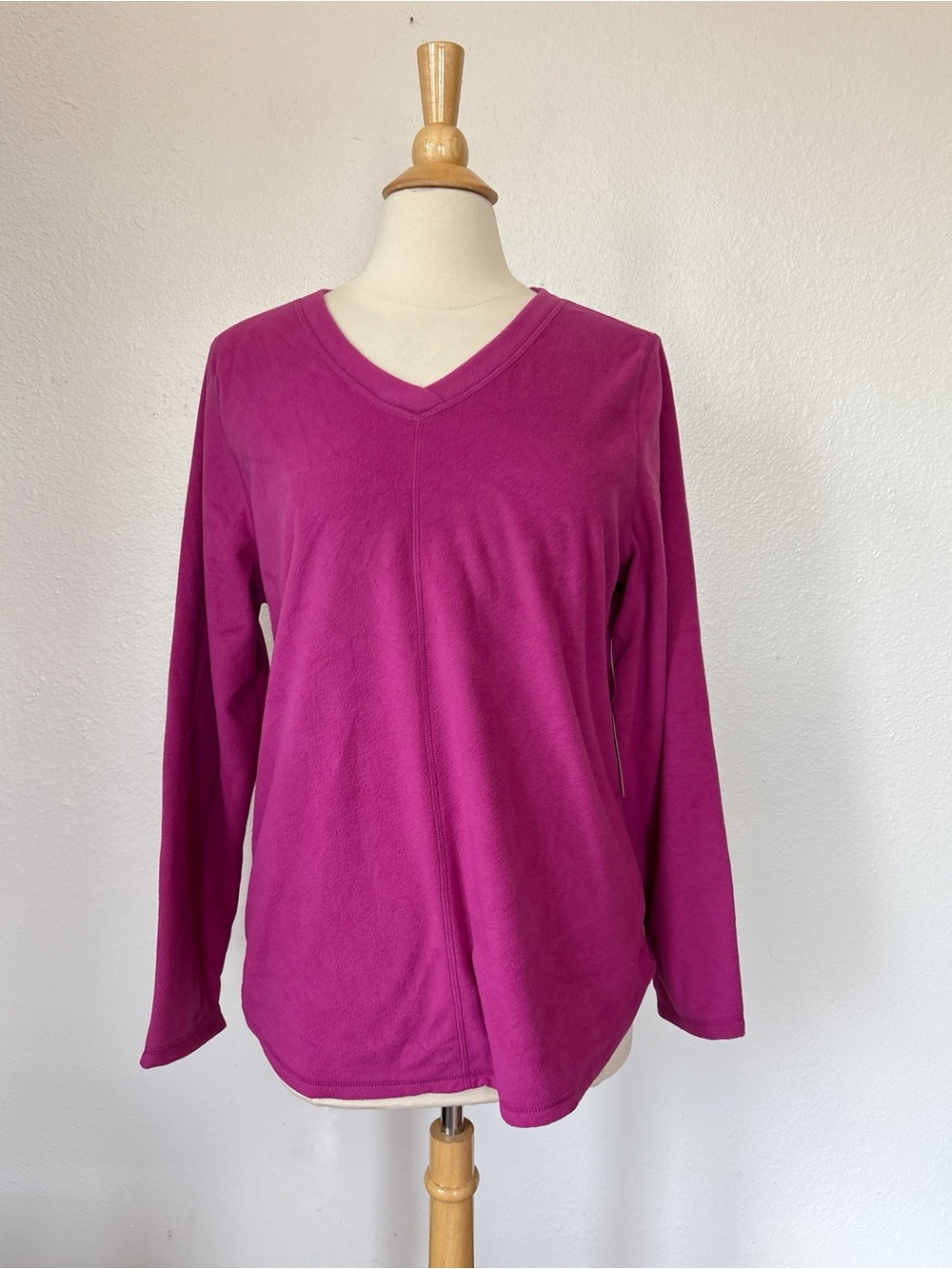 St. John's Bay V-Neck Solid Magenta Purple Flannel Sweatshirt.